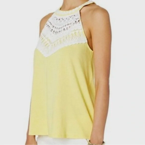 Lilly Pulitzer Dawn halter top Small pineapple juice yellow + white crochet lace - Picture 11 of 11